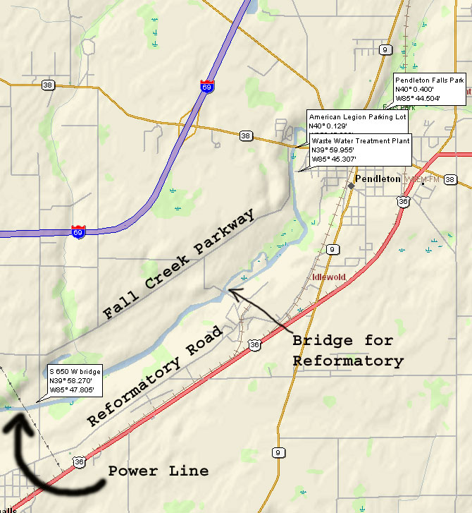 map of Fall Creek from Pendleton to CR S 650 W