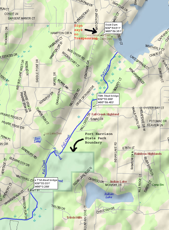 map of Fall Creek from 79th St to 71st St