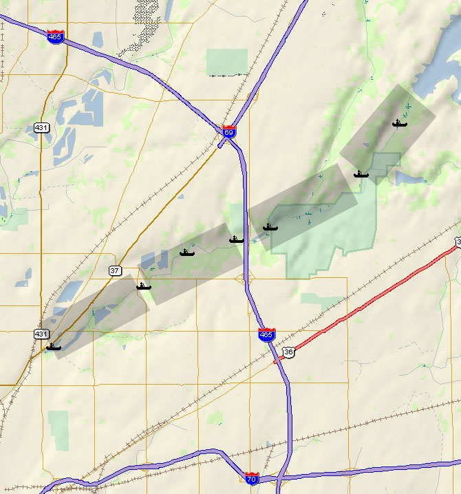 clickable map of river segments on Fall Creek below Geist Reservoir