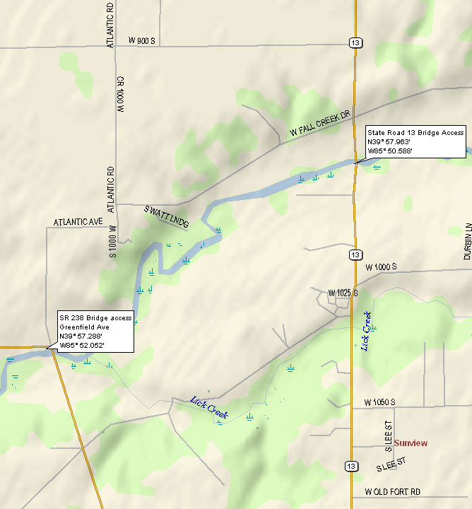 map of Fall Creek from SR 13 to SR 238