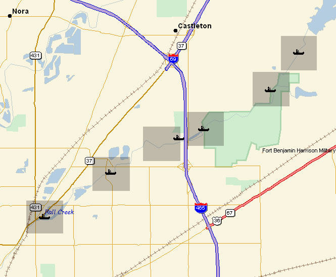 map of access points on Fall Creek below Geist Reservoir