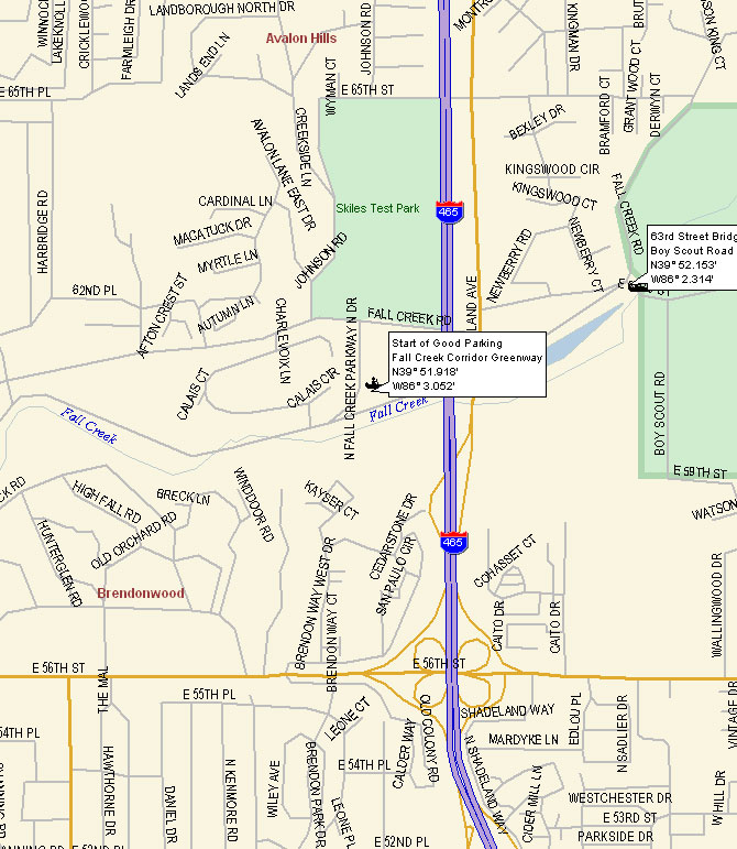 map to Fall Creek Corridor Park at Fall Creek Rd.