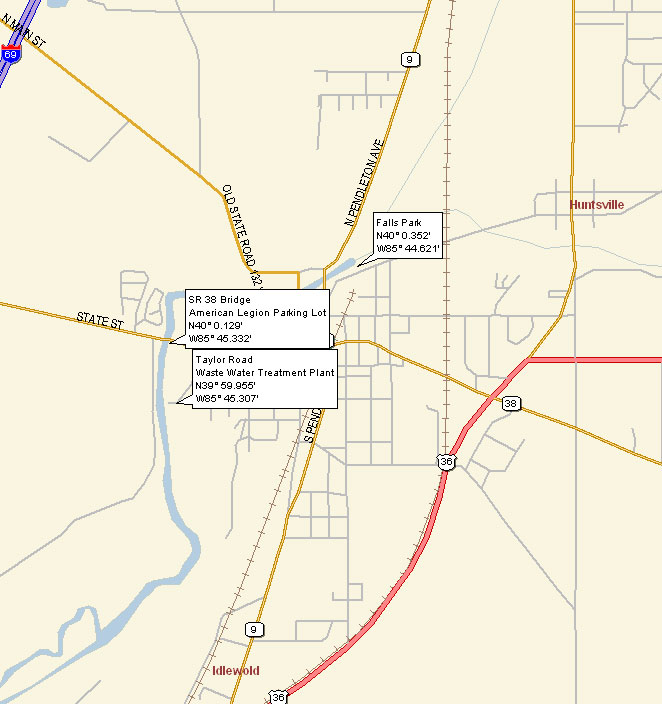 clickable map of Pendleton access points to Fall Creek above Geist Reservoir