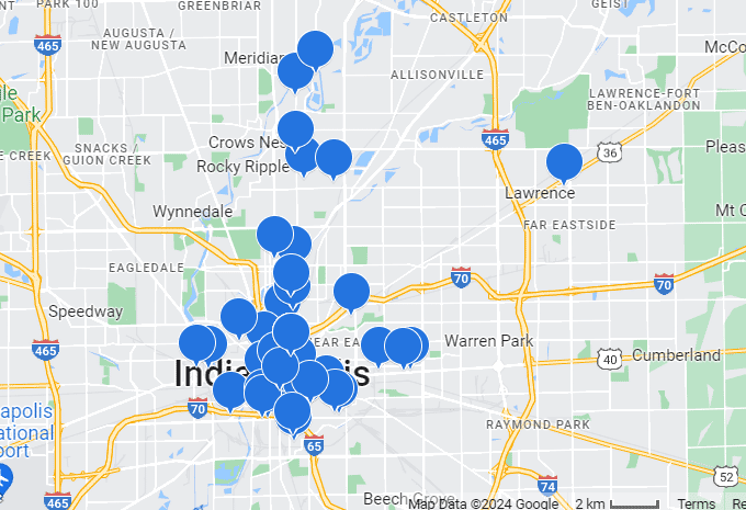 Map of vacation rentals in Indianapolis, Indiana